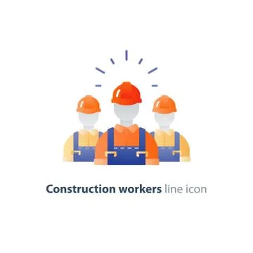 Labor workforce, construction workers group in helmet, three builders Illustrazione stock