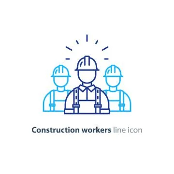 Labor workforce, construction workers group in helmet, three builders Illustrazione stock