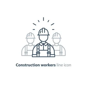 Labor workforce, construction workers group in helmet, three builders Illustrazione stock