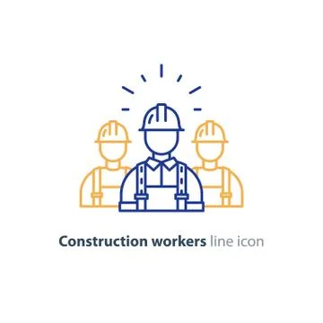 Labor workforce, construction workers group in helmet, three builders Stock Illustration