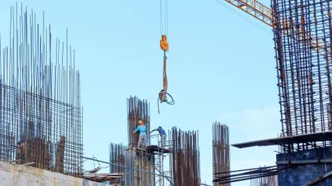 Labor working in construction site Stock Photos