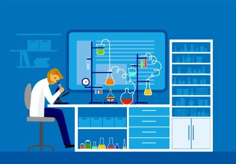 Laborant scientist working at science lab. Stock Illustration