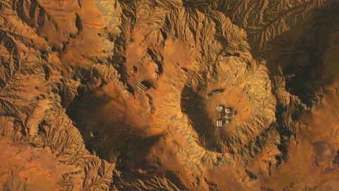 Laboratories and scientific research on Mars. the planet's landscape with bas Vídeo Stock 143301301