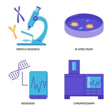 Laboratory analysis and diagnostics flat icon set Stock Illustration