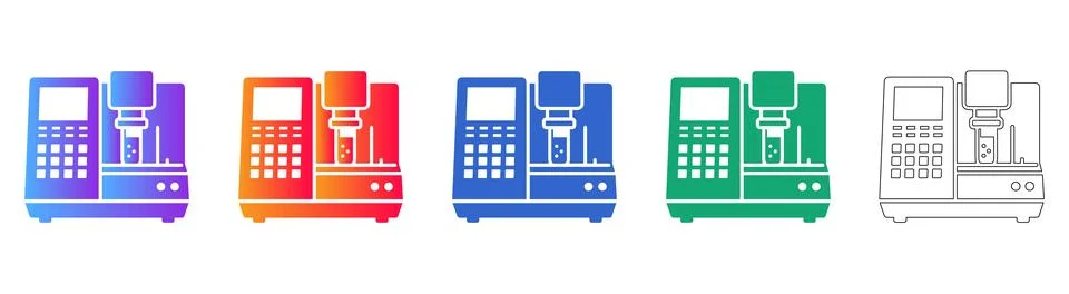 Laboratory Analysis Machine Icons Set Stock Illustration