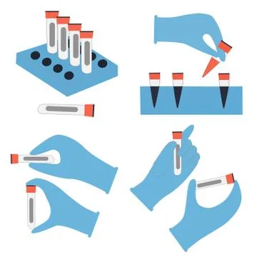 Laboratory and analysis. Hand with a test tube in a glove. Vector set Illustrazione stock