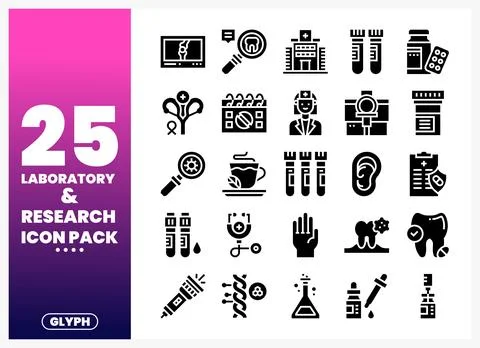 Laboratory and Research Icon Pack with Medical and Scientific Elements Stock Illustration