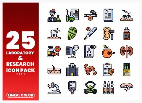 Laboratory and Research Icon Pack with icons on white background Stock Illustration