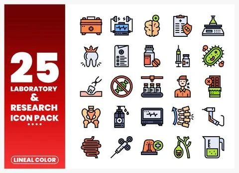 Laboratory and Research Icon Pack Lineal Color Stock Illustration