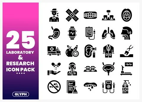 Laboratory and research icon pack with medical symbols Stock Illustration