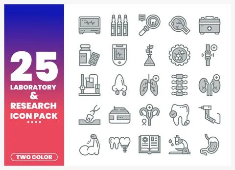 Laboratory and research icon pack with medical and scientific elements Stock Illustration