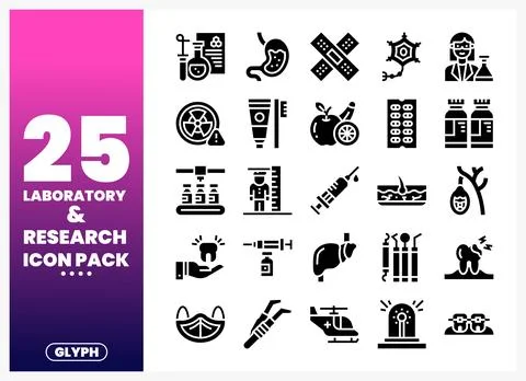Laboratory and Research Icon Pack Featuring Medical and Scientific Symbols Stock Illustration