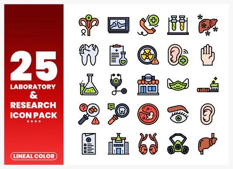 Laboratory and Research Icon Pack with Lineal Color Icons Stock Illustration