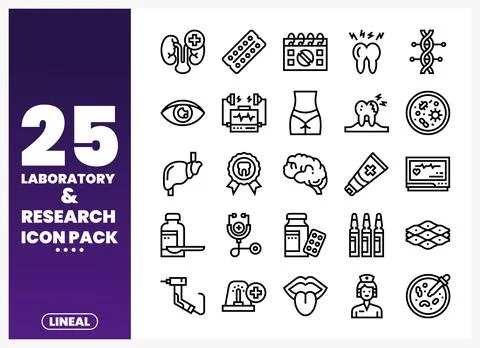 Laboratory and research icons on a gradient purple background. featuring me.. Stock Illustration