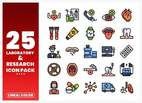 Laboratory and research icons pack with medical and science symbols. Stock Illustration