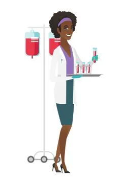 Laboratory assistant analyzing blood in test tube 스톡 일러스트