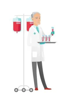 Laboratory assistant analyzing blood in test tube. Stock Illustration