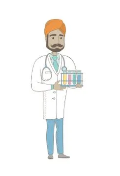 Laboratory assistant analyzing blood in test tube. イラスト素材
