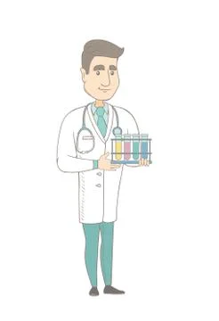 Laboratory assistant analyzing blood in test tube. イラスト素材