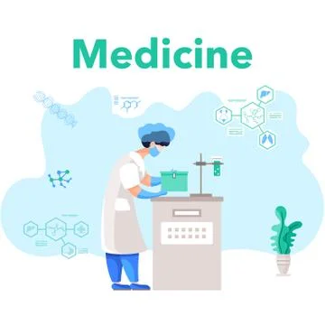 Laboratory assistant analyzing liquid in test tube. Scientist analyzes data Stock Illustration