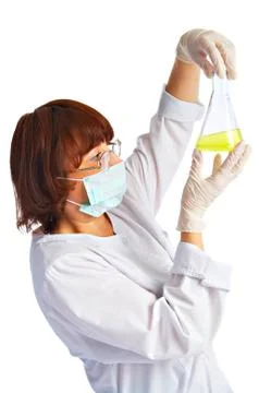 Laboratory assistant with flask Stock Photos
