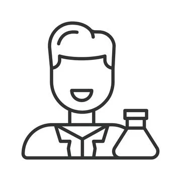 Laboratory assistant icon in line design. male lab worker, medical scientist on Stock Illustration