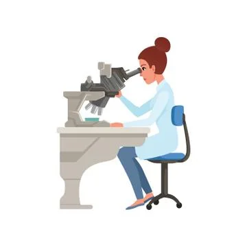 Laboratory assistant looking through microscope, scientists in medical 스톡 일러스트