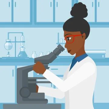 Laboratory assistant with microscope Illustrazione stock