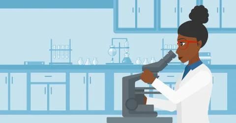 Laboratory assistant with microscope 스톡 일러스트