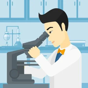 Laboratory assistant with microscope 库存插图