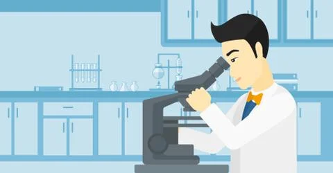 Laboratory assistant with microscope 库存插图