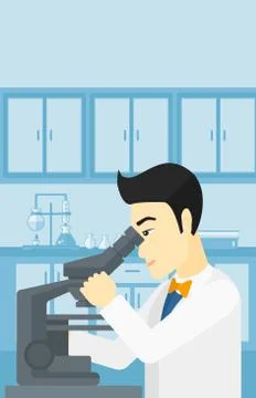 Laboratory assistant with microscope 库存插图