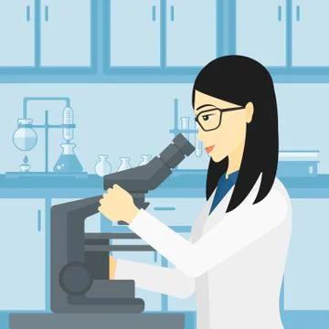 Laboratory assistant with microscope 库存插图