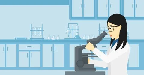 Laboratory assistant with microscope 스톡 일러스트