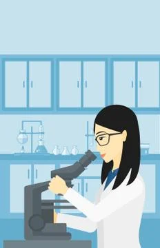 Laboratory assistant with microscope Stockillustratie