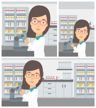 Laboratory assistant with microscope Illustrazione stock