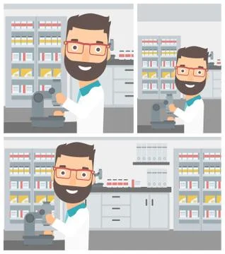 Laboratory assistant with microscope 스톡 일러스트