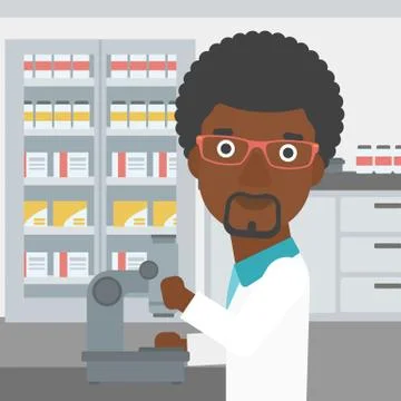Laboratory assistant with microscope 스톡 일러스트