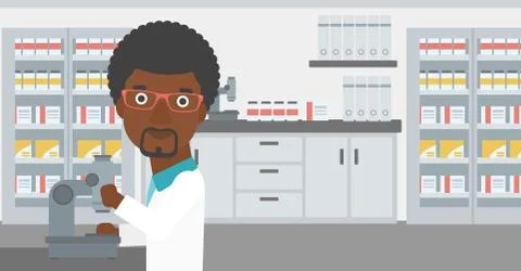 Laboratory assistant with microscope 库存插图