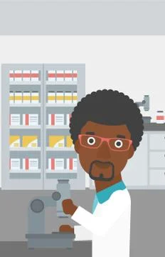 Laboratory assistant with microscope 库存插图
