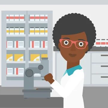 Laboratory assistant with microscope Illustrazione stock