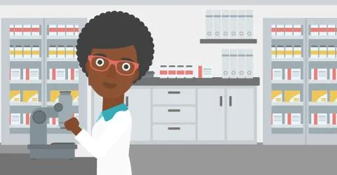 Laboratory assistant with microscope 스톡 일러스트