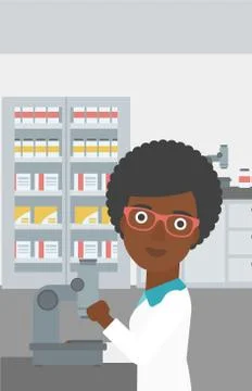 Laboratory assistant with microscope 库存插图