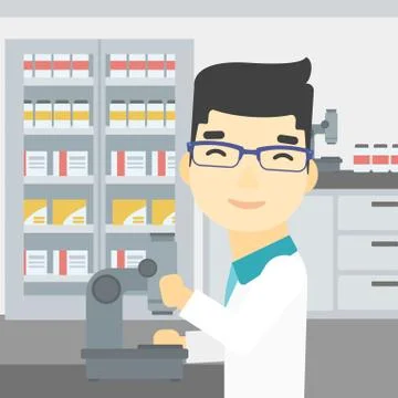 Laboratory assistant with microscope 库存插图