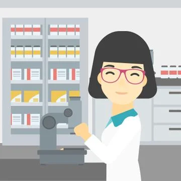 Laboratory assistant with microscope 스톡 일러스트