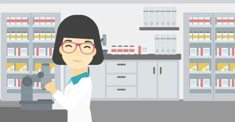 Laboratory assistant with microscope 스톡 일러스트