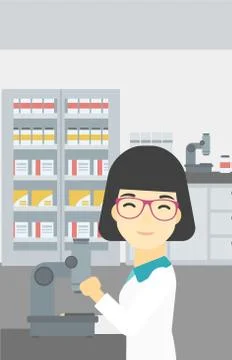 Laboratory assistant with microscope 库存插图