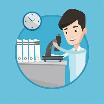 Laboratory assistant with microscope Stockillustratie