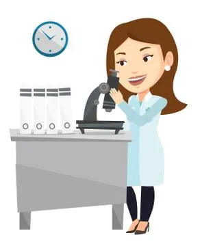 Laboratory assistant with microscope Stock Illustration