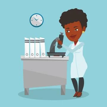 Laboratory assistant with microscope 库存插图